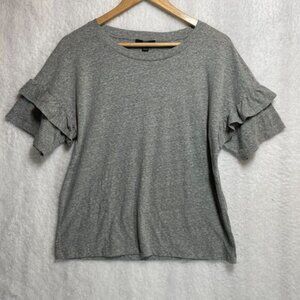 J. Crew Gray Ruffle Sleeve Tee XS Women’s Casual Top Style AG738 Soft Cotton